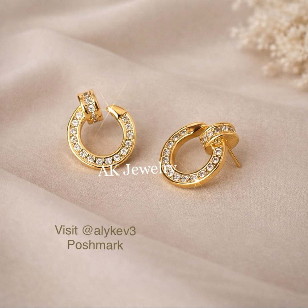 💎LUXURY NAIL EARRINGS GOLD Zircon Diamond Pave Elegant Classy - Picture 6 of 9